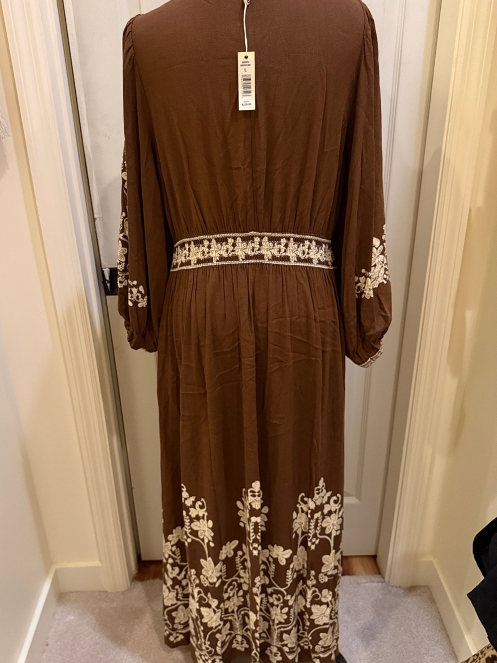 Brown Maxi Dress with Ivory Floral Embroidery - Picture 3 of 3